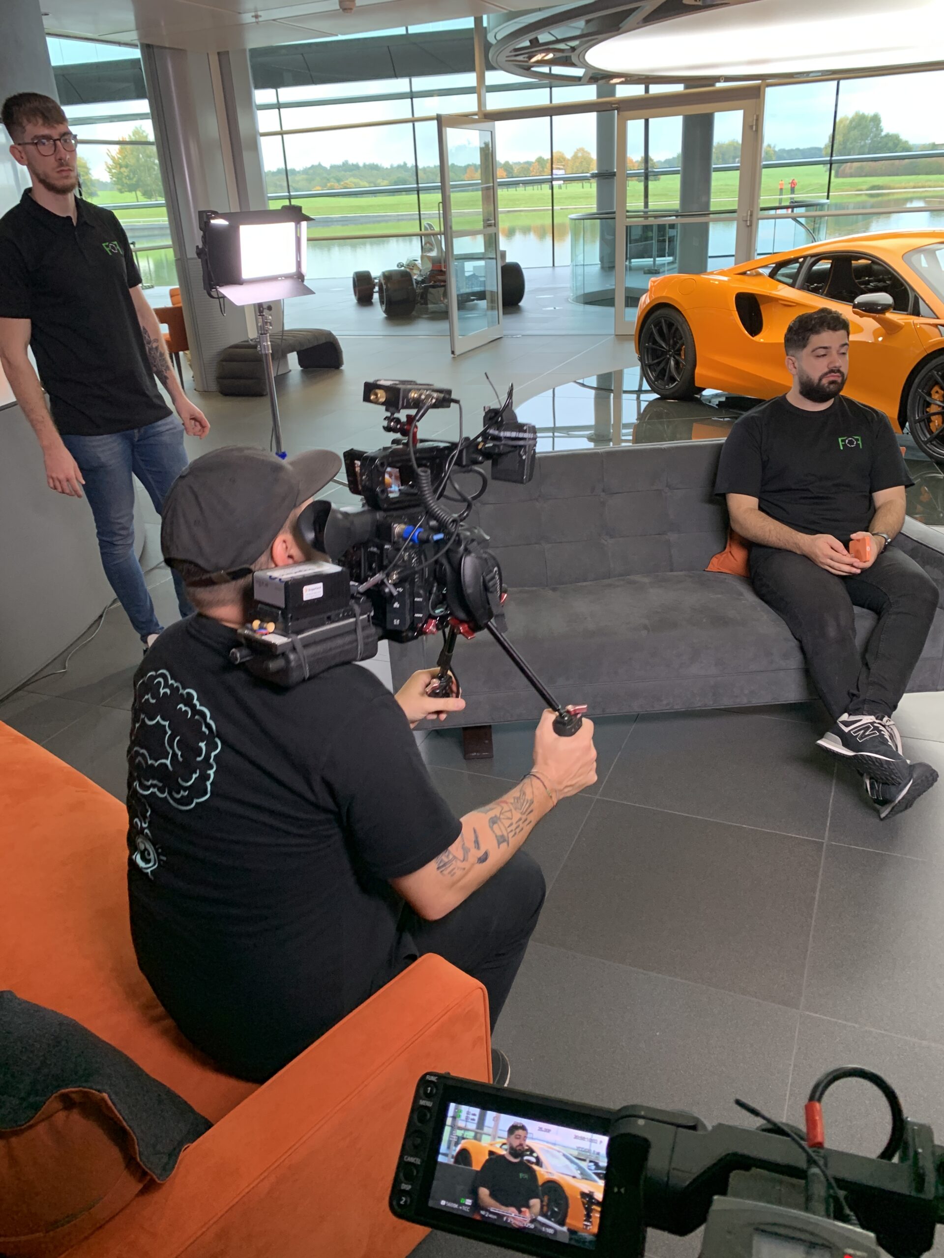 Video production team filming on location